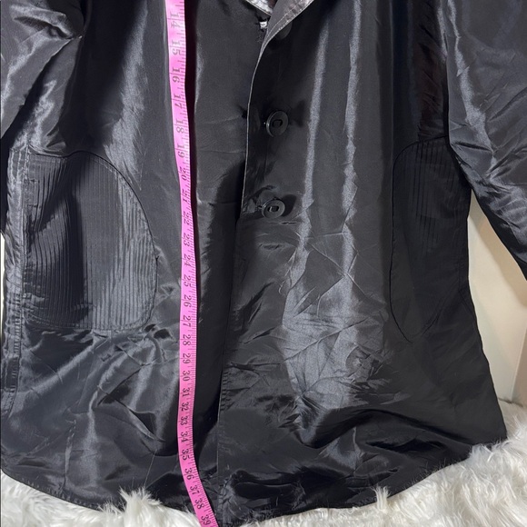 Black/Charcoal Shimmery Satin-like Reversible A-Line Hooded Nylon Coat - Picture 2 of 4